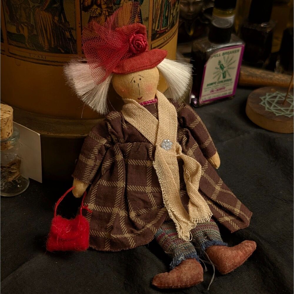 Lang August Moon Red Hat Collection Sophie Cloth Brooch Pin Doll